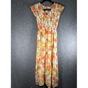 Anthro By the River Floral Maxi Dress Women M Smocked V Neck Cottagecore‎ Relax